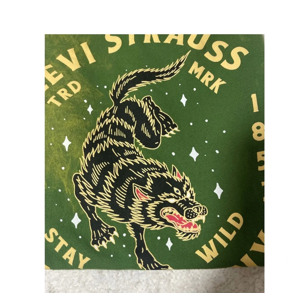 Levi's Green‎ Acid Wash Wolf Graphic Tee Shirt 2XL Oversized Streetwear